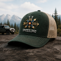 Casquette Trucker personnalisée en maille Oxford vert forêt avec broderie 3D en relief motif léopard, boucle double boutonnage style K-Frame, vintage, pour le golf