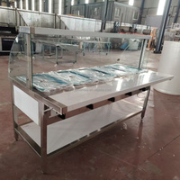 Pemanas Makanan Bain Marie 5 Lubang Isi Air, LPG, Gas Alam, dengan Tutup Kaca dan Meja Sajian yang Dapat Disesuaikan