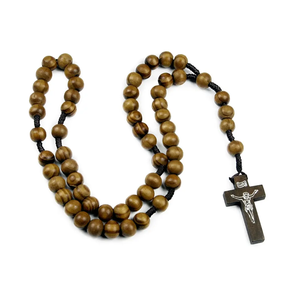 Perline di legno Catholic rosario collana set bracciale Saint Cross collana di preghiera religiosa Ther sacro fatto a mano in legno massiccio rosario