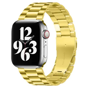 Pulseira de metal de três contas para apple watch, pulseira fina de aço inoxidável para apple watch 38mm 40mm 41mm 45mm, pulseira iwatch série 7 6 5 4 3 2 1