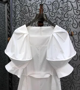 2024 primavera estate abbigliamento firmato 100% cotone Maxi <span class=keywords><strong>abito</strong></span> cintura Deco Streetwear <span class=keywords><strong>maniche</strong></span> <span class=keywords><strong>lunghe</strong></span> bianco blu <span class=keywords><strong>nero</strong></span> colori per le donne - Product Image 4