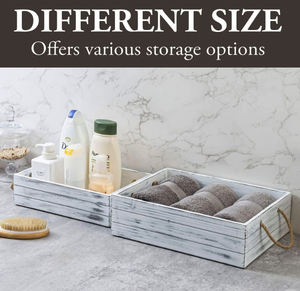 Caisses en bois patinées de Style ferme campagnarde bacs de rangement en bois blanc caisse en bois avec poignées de corde rustiques - Product Image 3