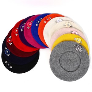 Boinas de Lana Francesas de Color Sólido, Gorro Clásico de Invierno, Boina con Decoración Floral para Mujer - Product Image 6