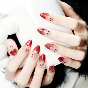 Hecho a mano con nuevo estilo, terapia de luz con Flash de cereza roja, blanqueamiento, parche de uñas de Año Nuevo, diosa, Uñas postizas de lujo, Punta francesa - Product Image 1