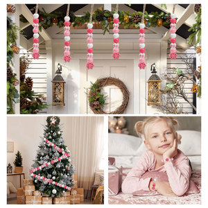 Pink Snowflake Wooden <b>Bead</b> <b>Set</b> 75pcs With 10m Hemp Rope For Christmas Tree Decoration Craft Diy Ornaments - Product Image 5