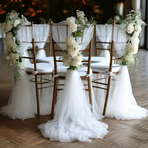 أوشحة تزيين كراسي للاستخدام الخارجي والشاطئ وحفلات الزفاف، قماش خلفية شيفون أبيض مناسب للفنادق وحفلات الزفاف - Product Image 2