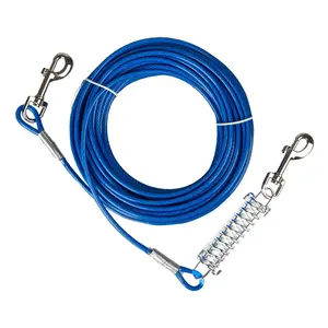 Premium Trends Coiled Dog Tie Out Cable for Large Dogs up to 125 pound,30 feet 50 foot 20' with durable spring hooks
