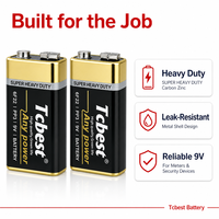 Baterai Seng Karbon 9V 6F22 200 menit Daya Tahan Lama Casing Baja Anti Bocor untuk Detektor Asap Alarm Multimeter