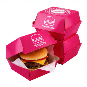 Boîtes en papier personnalisées avec logo <span class=keywords><strong>pour</strong></span> hamburgers, frites, ailes de poulet frites, emballages <span class=keywords><strong>pour</strong></span> en-cas à emporter, conteneurs <span class=keywords><strong>pour</strong></span> la restauration rapide, boîte à emporter rose <span class=keywords><strong>pour</strong></span> hamburgers - Product Image 1