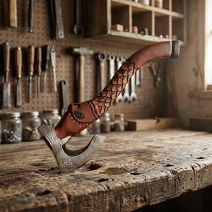 Hacha Vikinga Forjada a Mano Personalizada de BA Enterprises, Hoja de Acero con Alto Contenido de Carbono, Mango de Madera de Palisandro Tallado en 3D con Escamas de Dragón, Estilo Nórdico - Product Image 4