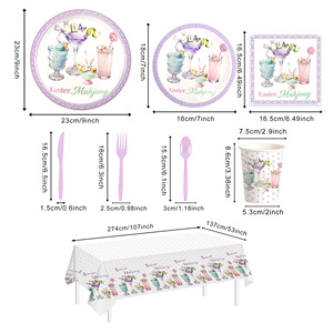 ชุดอุปกรณ์บนโต๊ะอาหารแบบใช้แล้วทิ้งสำหรับงานเลี้ยงวันเกิดธีมอีสเตอร์ แก้วไวน์ลายไพ่นกกระจอก จานกระดาษ ผ้าปูโต๊ะตกแต่ง-สีม่วง ชมพู เขียว - Product Image 4