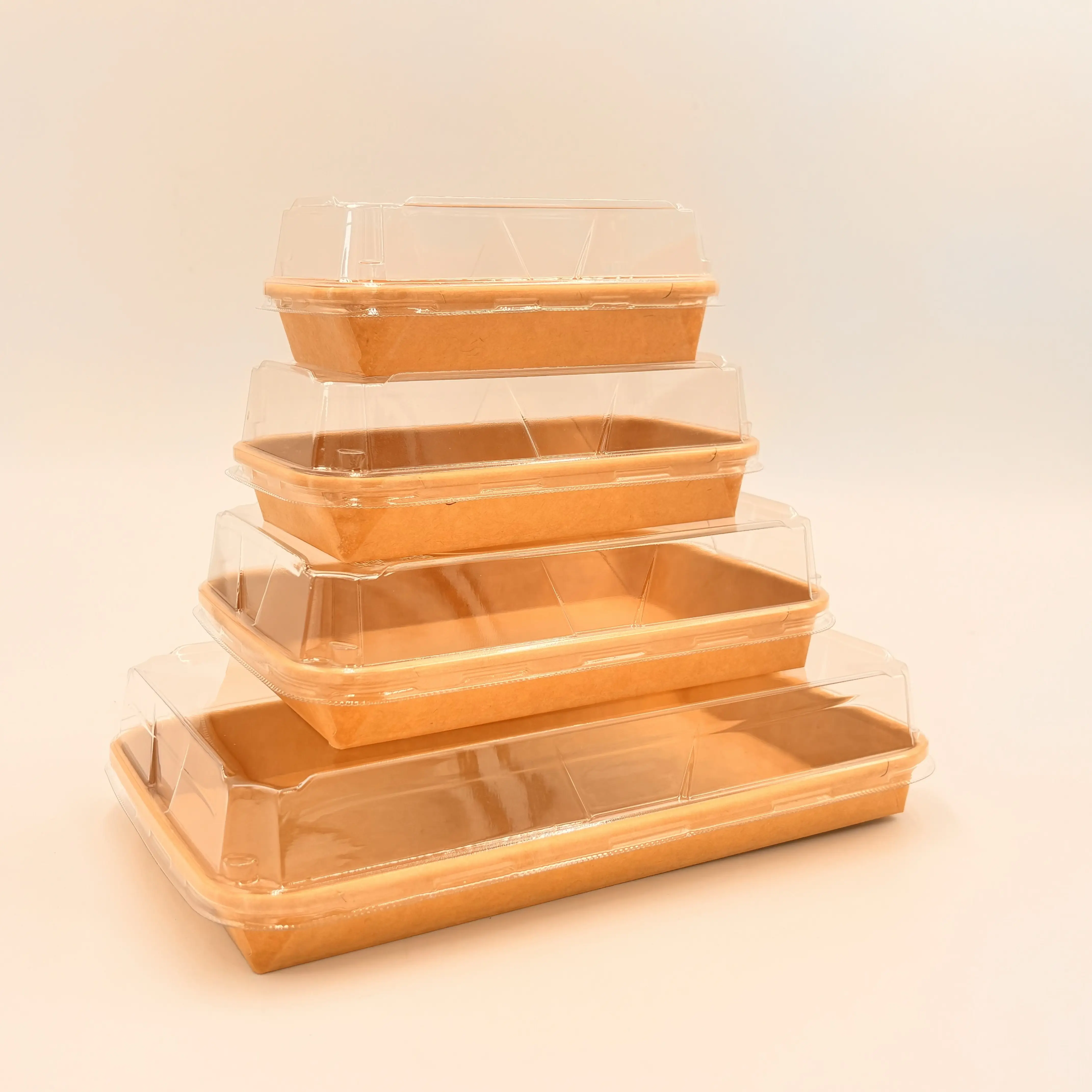 100% BPA vassoio cibo cibo da asporto contenitore Sushi riciclabile carta Kraft Sashimi vassoio stile giapponese scatola di imballaggio da asporto