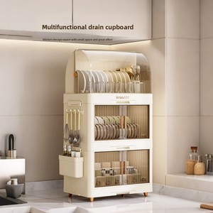 NFS Large-Capacity Dish Drain Tableware <strong>Storage</strong> Rack <strong>Kitchen</strong> <strong>Cupboard</strong> with Dust-Proof Cover Plastic Dish <strong>Storage</strong> Rack - Product Image 1