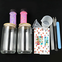 Kit de fournitures DIY pour gobelet en verre boule à neige de 16 oz avec enveloppes UV DTF pour tasses, bouteille en verre à paillettes pour cadeaux artisanaux de fêtes, entrepôts américains