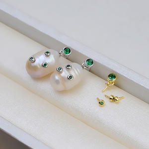 Pendientes de Perlas Barrocas de Plata 925 Hechos a Mano con Colgante de Perla de Forma Versátil, Accesorio de Base Hueca para Mujer - Product Image 1