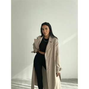 Gabardina Capitone para Mujer, Color Beige, Elegante, Resistente al Viento, Tejido de Fibra de Poliéster de 420 g/m², Estilo Largo - Product Image 2