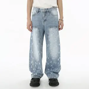 ODM OEM уличная одежда хип-хоп мужские мешковатые потертые джинсовые брюки рваные мешковатые мужские джинсы
