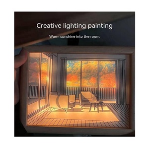 Art Peinture Design Lampe de Table Rectangle Bois Cadre <span class=keywords><strong>Photo</strong></span> LED 3 Couleurs Intérieur Chambre Chevet Décor Bureau Veilleuse Avec Interrupteur - Product Image 2