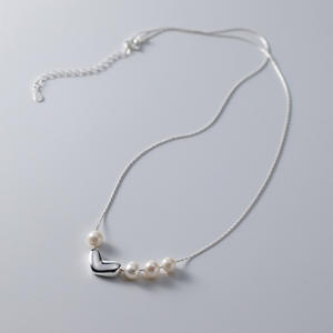 Collier en argent pur S925 concave convexe, style frais et doux, design simple et original, collier de perles Y01714 - Product Image 4