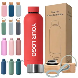 Botol minum baja tahan karat kustom, botol air olahraga dengan sentuhan lembut buram 500ml, termos vakum, baja tahan karat, botol minum dengan sedotan