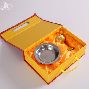 Nepal ese Craft Tibetan Supplies Acht glück verheißende Protektoren Cup Edelstahl Liner Wasser versorgung Doppels chicht Kleine Größe - Product Image 6