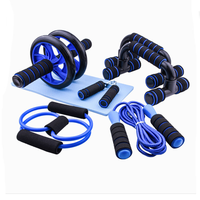 Kit de roues AB en plastique 5-en-1 avec barre de pompes, corde à sauter, pince de musculation et genouillère Vert/Noir Unisexe pour la gym et l'exercice à domicile