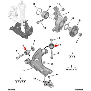 Buje central de brazo de control Peugeot Citroën 9676032180 9676035280, diámetro de eje de 25 mm, acero al carbono, ajuste a presión - Product Image 2