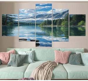 Composición del lago estilo <span class=keywords><strong>Monet</strong></span>-cinco paneles impresionista agua reflejo paisaje lienzo pintura decoración de pared impresión - Product Image 2