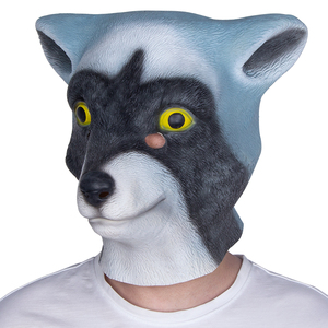 Máscara de Látex de <span class=keywords><strong>Mapache</strong></span>/Lobo, Cabeza Completa, Gris/Negro, Textura Realista, Ojos Amarillos Brillantes, Suave y Cómoda, para Halloween, Cosplay y Fiestas - Product Image 2