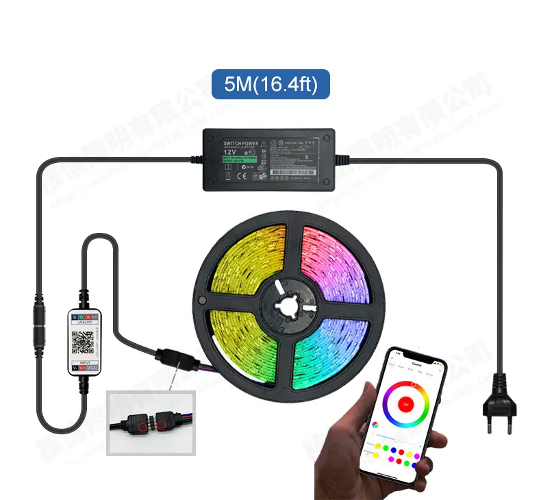 Outdoor Waterproof Smart Blue tooth App Control 5M Music DC 12v 5050 Rgb Flexible Led Strip Light