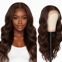 # Perruque Lace Front Marron Chocolat 4 Tons, Cheveux Humains Vierges Brésiliens, 20-22 Pouces, HD Transparente, Sans Colle, Pré-attachée (French/Lace)