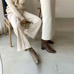 2025 New Autumn and Winter Women's <b>Ankle</b> Boots Party and Gathering Style with Side Zipper and Block Heel Genuine Leather - Product Image 4