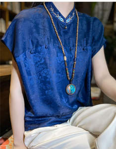 เสื้อเบลาส์ผ้า<span class=keywords><strong>ไหม</strong></span>เทียมปักลายสไตล์วินเทจสำหรับผู้หญิง<span class=keywords><strong>เสื้อผ้า</strong></span>หรูหราสไตล์2024 - Product Image 6