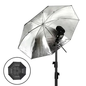 Paraguas reflector para estudio fotográfico, difusor de luz Flash Speedlite, 33 pulgadas de diámetro, 84cm, color negro y plateado