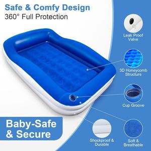 Blue White Kids <b>Inflatable</b> Travel Bed with Safety Rails for Toddlers Camping Home - Product Image 3