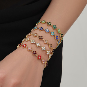 <strong>Jewelry</strong> for Women Dopamine Burst Four-Petal Flower Handmade Sticky Diamond Stainless Steel Bracelet Earrings Necklace Exquisite - Product Image 3