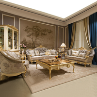 Italienisches Französisches Königliches Schnitzsofa-Set aus Massivholz, Luxuriöses Gold-Weißes Klassisches Wohnzimmer-Sofa-Set für 7 Personen