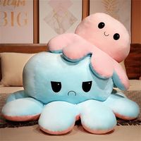 Figurine de pieuvre grande taille, poupée à visage double face réversible, jouet en peluche anti-stress, cadeau d'anniversaire mignon pour filles