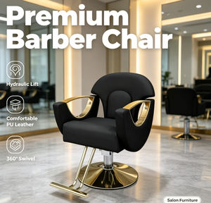 Sillón de Peluquería Moderno y Elegante con Reposabrazos de Metal Dorado, Silla de Estilista de Lujo en Cuero PU Crema para Salón de Belleza - Product Image 5