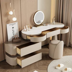 Juego <span class=keywords><strong>de</strong></span> Muebles Modernos para Dormitorio Tocador <span class=keywords><strong>de</strong></span> Maquillaje Iluminado <span class=keywords><strong>con</strong></span> <span class=keywords><strong>Espejo</strong></span> y Cajones <span class=keywords><strong>de</strong></span> Madera para Uso en Apartamentos - Product Image 4