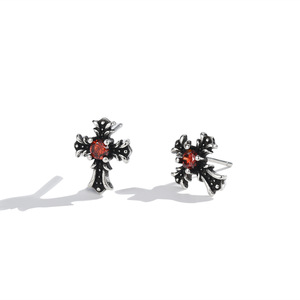 Cross <b>Stud</b> Earrings S925 Sterling Silver Red Gemstone Bezel Setting <b>For</b> <b>Men</b> Women Fashion Gift Jewelry - Product Image 5