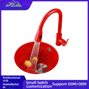 Wayon Red Quarzit Sink vertieft die kreisförmige Küchen arbeits platte und bildet eine Unter theke zum Waschen von Geschirr - Product Image 2
