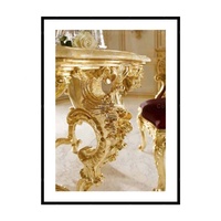 Table à manger Rococo Or Ensemble de meubles de salle à manger de luxe de 4 pièces avec table ronde Ensemble de table à manger en bois 4 chaises