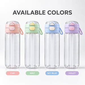 Bouteille d'eau double compartiment en PC transparent de 650 ml avec couvercle anti-poussière rabattable et boucle de transport pour usage quotidien - Product Image 3
