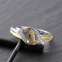 Anneaux de prière religieux chrétiens sacrés en argent et or à deux tons avec sertissage à griffes en CZ tendance pour hommes et femmes
