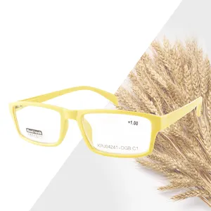2022 nuovi occhiali da lettura con montatura quadrata a prova di blu realizzati in materiale di paglia ottica blu e gialla