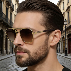 <span class=keywords><strong>Lunettes</strong></span> de soleil carrées rétro Partagas en métal avec charnière à ressort, double pont, protection UV400, personnalisables avec logo, pour hommes – Vente en gros - Product Image 1