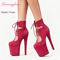 Sandales à plateforme à lacets pour femmes, talons hauts classiques de 20 cm (8 pouces), bout rond, pour la danse sur barre, style boîte de nuit