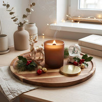 Plateau de service rond en bois d'acacia sur mesure avec rebord surélevé pour café, charcuterie, dessert, décoration intérieure et usage hôtelier