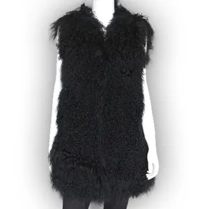 Long style genuine Mongolian lamb fur vest women winter real sheep fur gilet for lady fashion